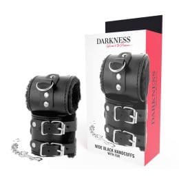 DARKNESS - BLACK ADJUSTABLE LEATHER HANDCUFFS WITH LINING 2